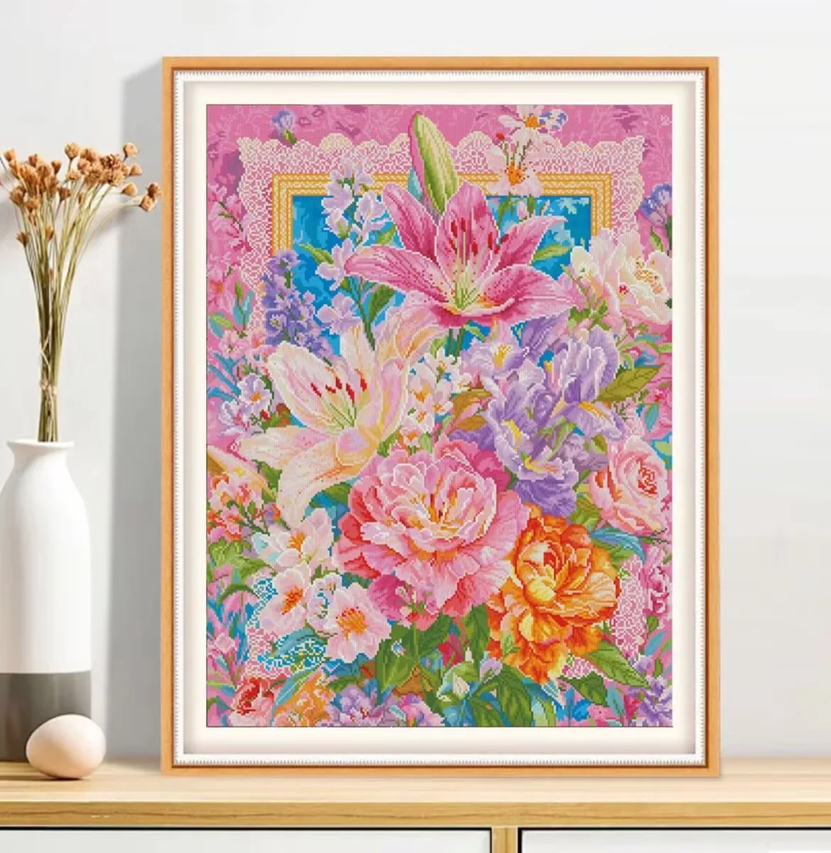 

9CT 100X75CM Colorful Flowers Needlework,DIY Living Room Printed Cross Stitch,Set For Embroidery Kit Full Cotton Threads