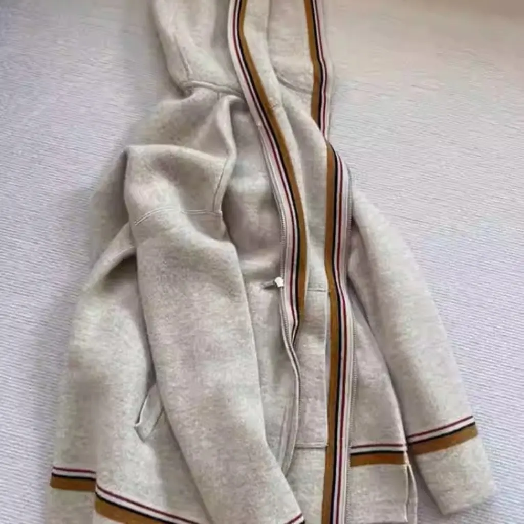 

Women's Loose Hooded Zipper Sweater Color-Matched High-End Style Early Spring Apricot Super Good-Looking Top