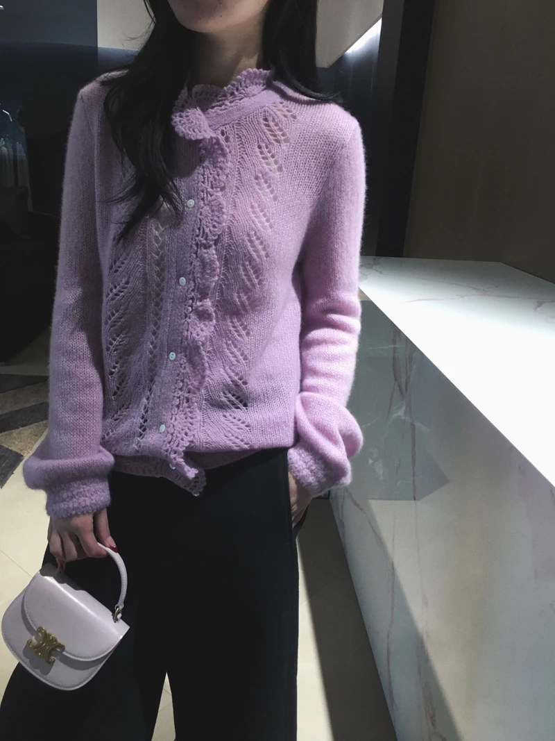 

Винтажный шелковый вязаный свитер Cuijia с ажурной вышивкой, высоким воротником, мягкий, с длинными рукавами, женское зимнее пальто