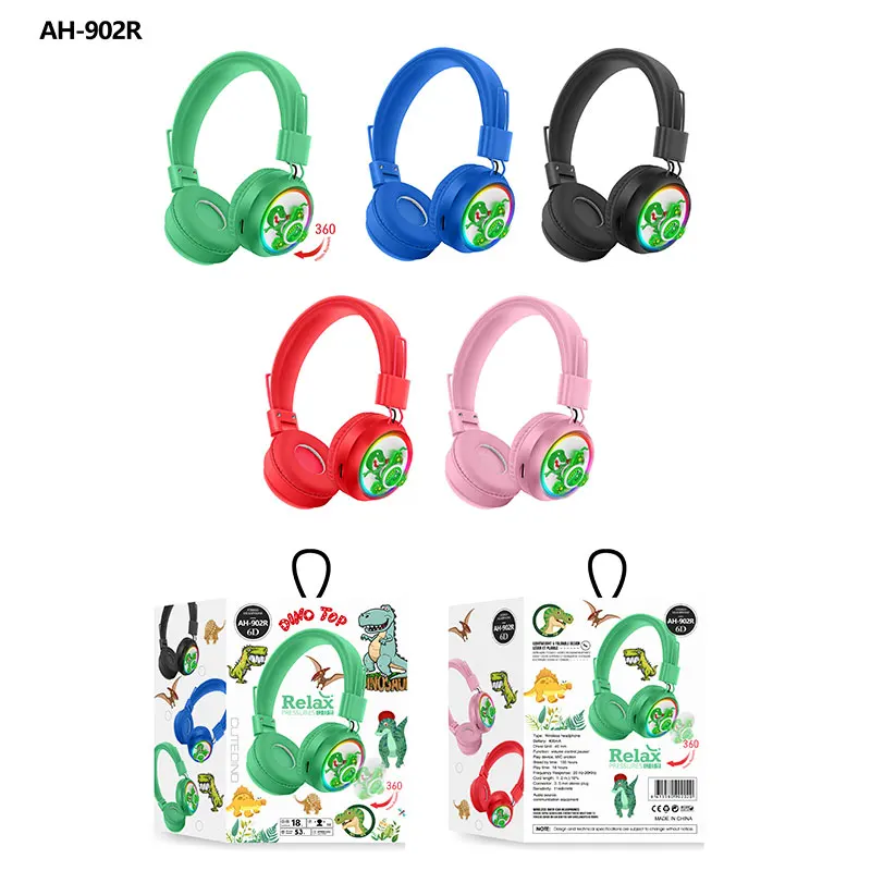 Wireless Bluetooth Headset with Microphone Dinosaur Animal Boy Girl Fun 360 Degree Rotatio TF Card Phone Headphones for Children