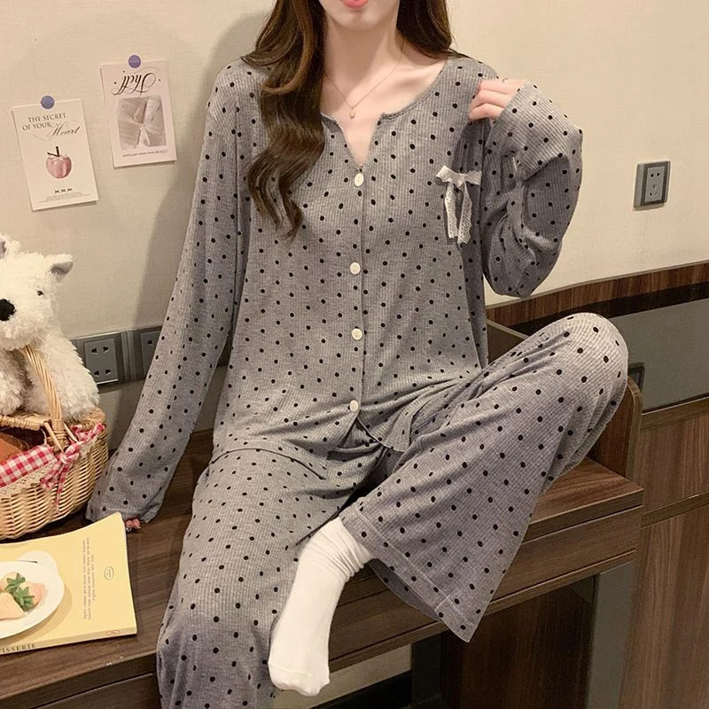 

Осень 2023, милые пижамные комплекты с v-образным вырезом и модальным принтом для женщин, корейская одежда для сна, пижамы, домашняя одежда, Pijama Mujer, домашняя одежда