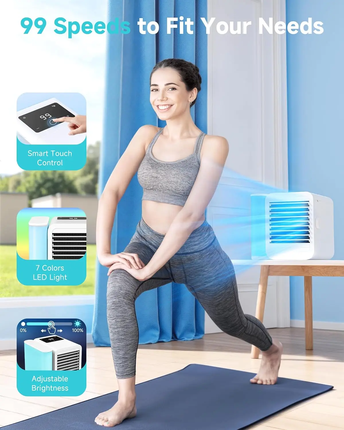 Aire acondicionado ventilador de refrigeración: Mini enfriador de aire evaporativo con USB, Enfriador de aire Personal, Unidad de CA de escritorio con para