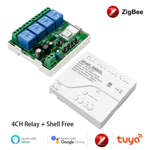 Tuya Zigbee 1 2 4 Gang Switch Relay Module Dc 12v 24v 110v 220v 230v Dry Contact 4CH Din Rail Controller Alexa Gateway Required