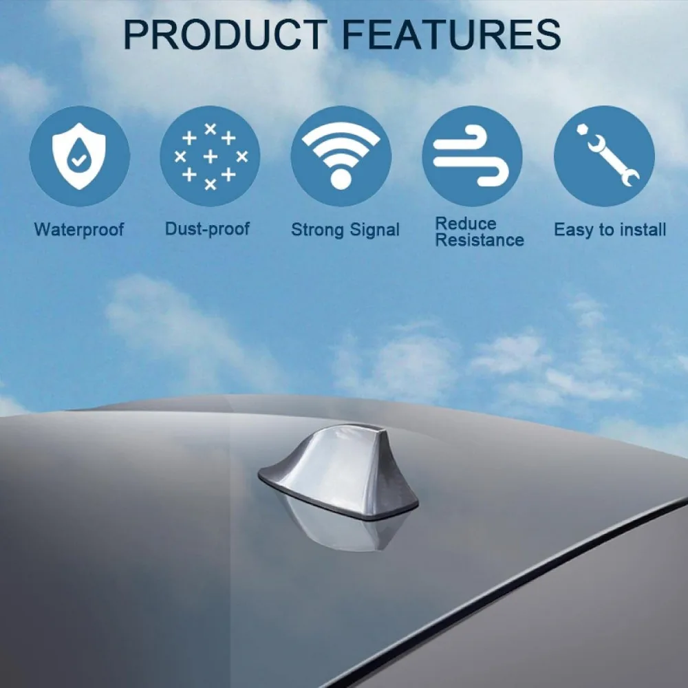 Antena z płetwą rekina do wszystkich samochodów Stylizacja anten Uniwersalny wzmacniacz sygnału FM Antena radia samochodowego Naklejka na antenę z