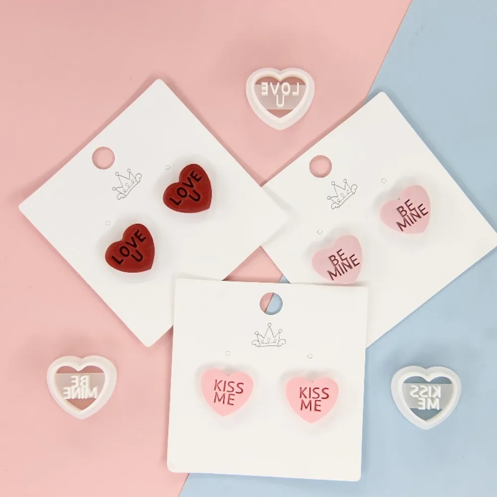 3Pcs Valentine Letter Heart Clay Cutter LOVE KISS ME BE MINE Heart Shaped Mold Handmade Polymer Clay Earrings DIY Craft Supplies