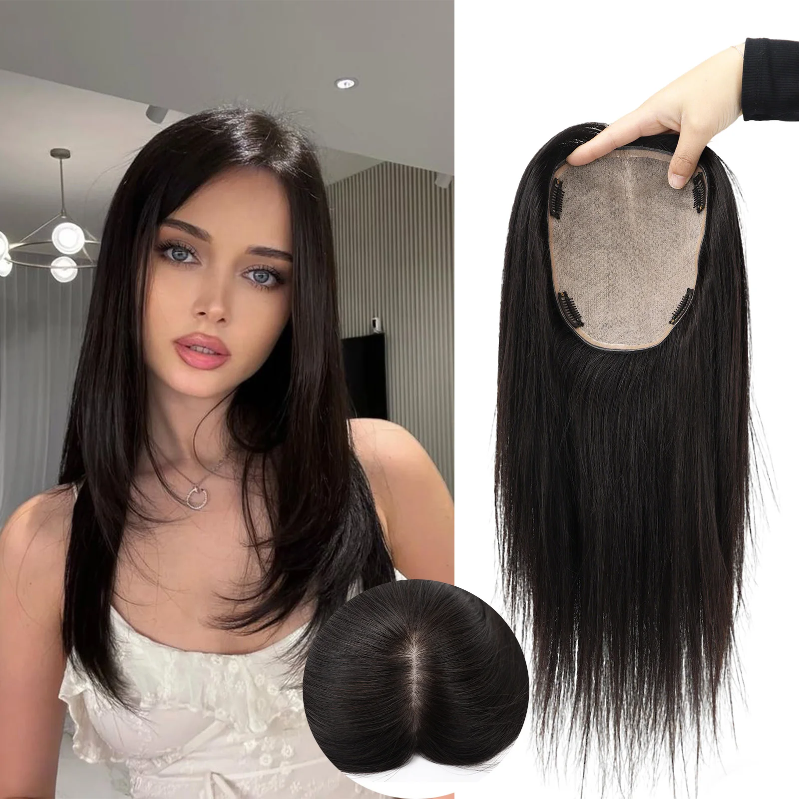 

Шелковый топпер для волос ручной работы из натуральных европейских волос Реми, 18x20 см, дышащий, с имитацией кожи головы, на заколках, с полиуретановой окантовкой, для женщин