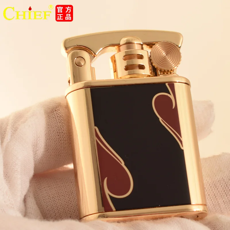 CHIEF Metal Vintage Kerosene Lighter Classic Grinding Wheel Igniter Old Style Windproof Lighters Smoking Acccessories Men\'s Gift