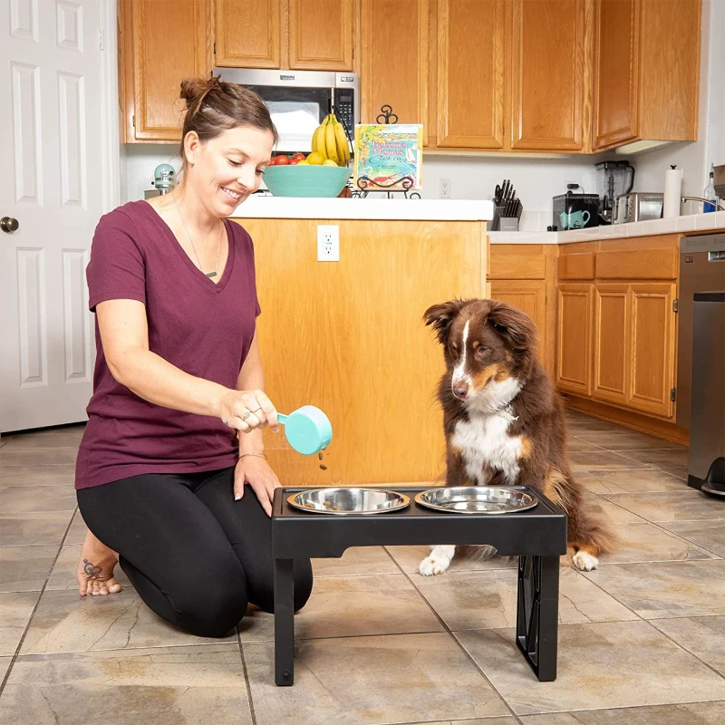 

Складная миска для животных: двойная миска для воды и корма для собак, подъемная миска для медленного кормления собак и кошек, складная миска из нержавеющей стали для корма и воды
