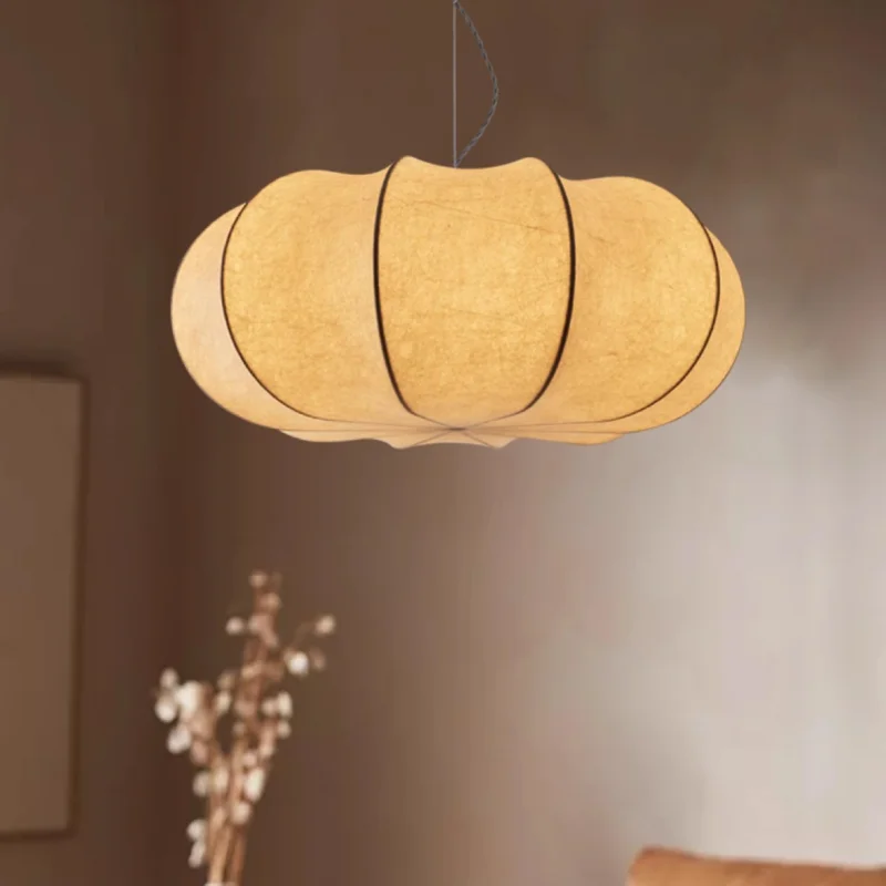 

French Silk Pendant Light Creative Art Pumpkin Shaped Zen White Lamp For Living Room Study Cafe Restaurant Master Bedroom Light