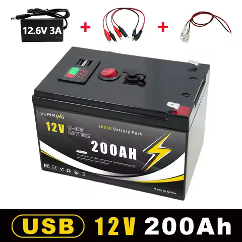 12V 200Ah Lithium LiFePO4 Deep Cycle Batteryfor Off-Grid Applications, Solar,Fish Finder,Lighting, Power Wheels Built-in BMS