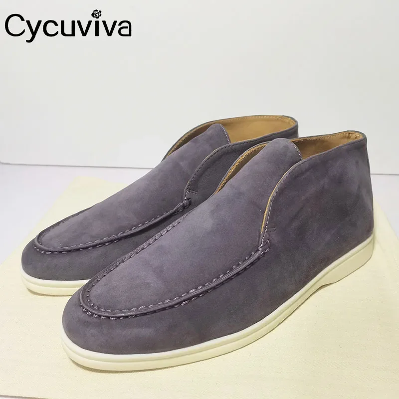 

High Quality Lazy Men Loafers KidSuede Flat Casual Shoes Male High Top Slip On Mules Round Toe Summer Walk Shoes Botas Mujer