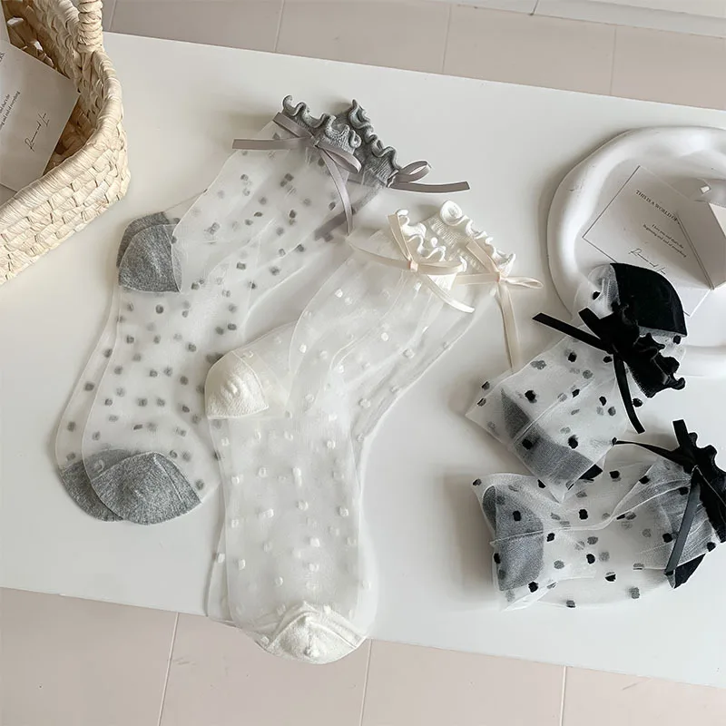 

Милые шелковые носки JK Lolita, женские полупрозрачные летние носки средней длины в стиле Харадзюку для девочек, нейлоновые классические удобные чулки, подарок