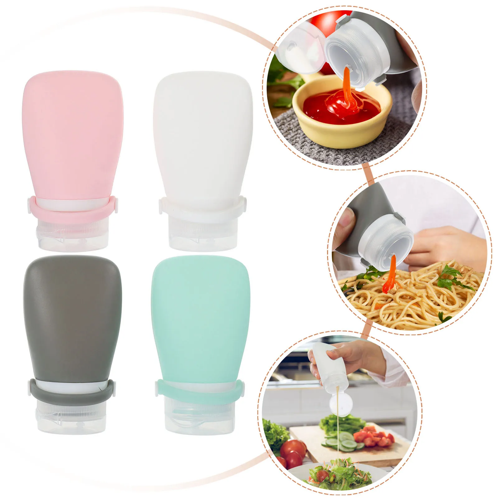 

4Pcs Sauce Dispensing Squeeze Bottles Silicone PP Condiment Bottle Ketchup Mustard Salad Dressing Squeeze Bottles