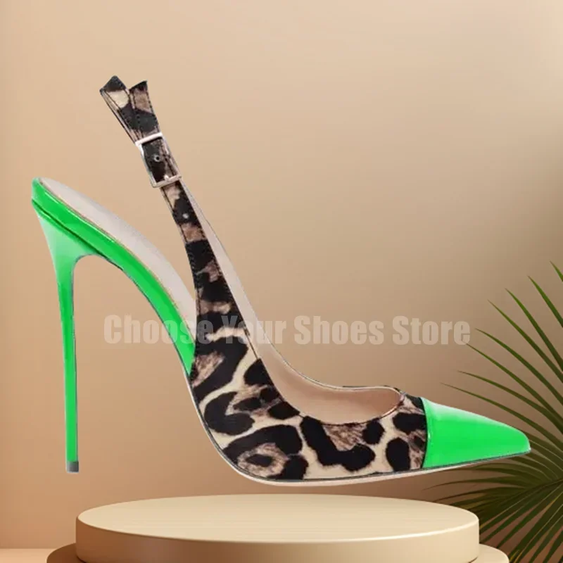 

2025 Newest Pointed Toe High Heel Shoes Sexy Leopard Printed Slingback Women Pumps Stiletto Heels