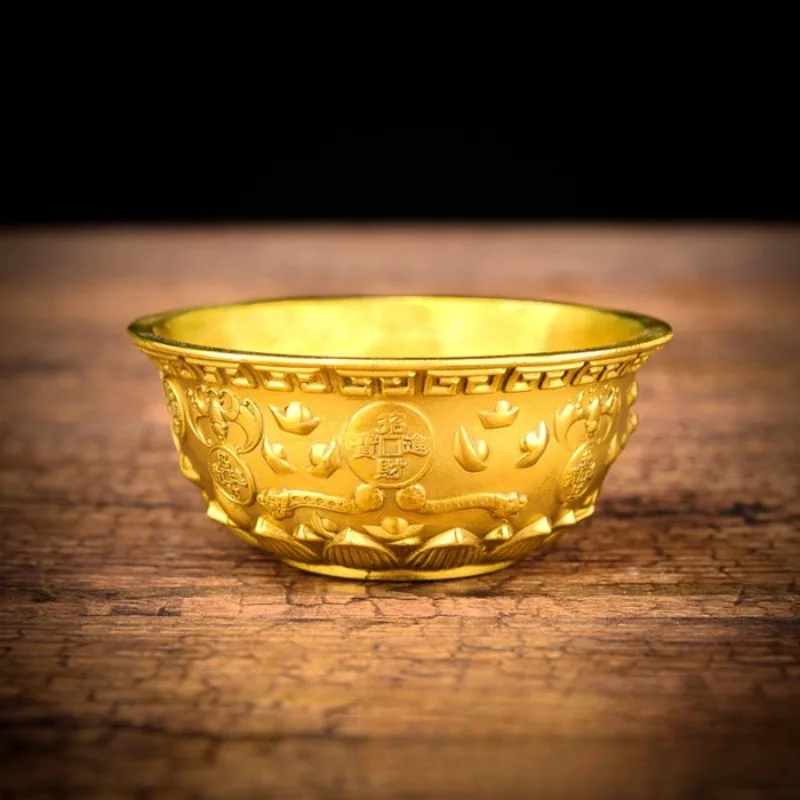 

Bowl Offering Basin Water Treasure Table Gold Decorsative Bowl Fruit Altar Golden Brass Meditation Cup Holder Wealth Supplies