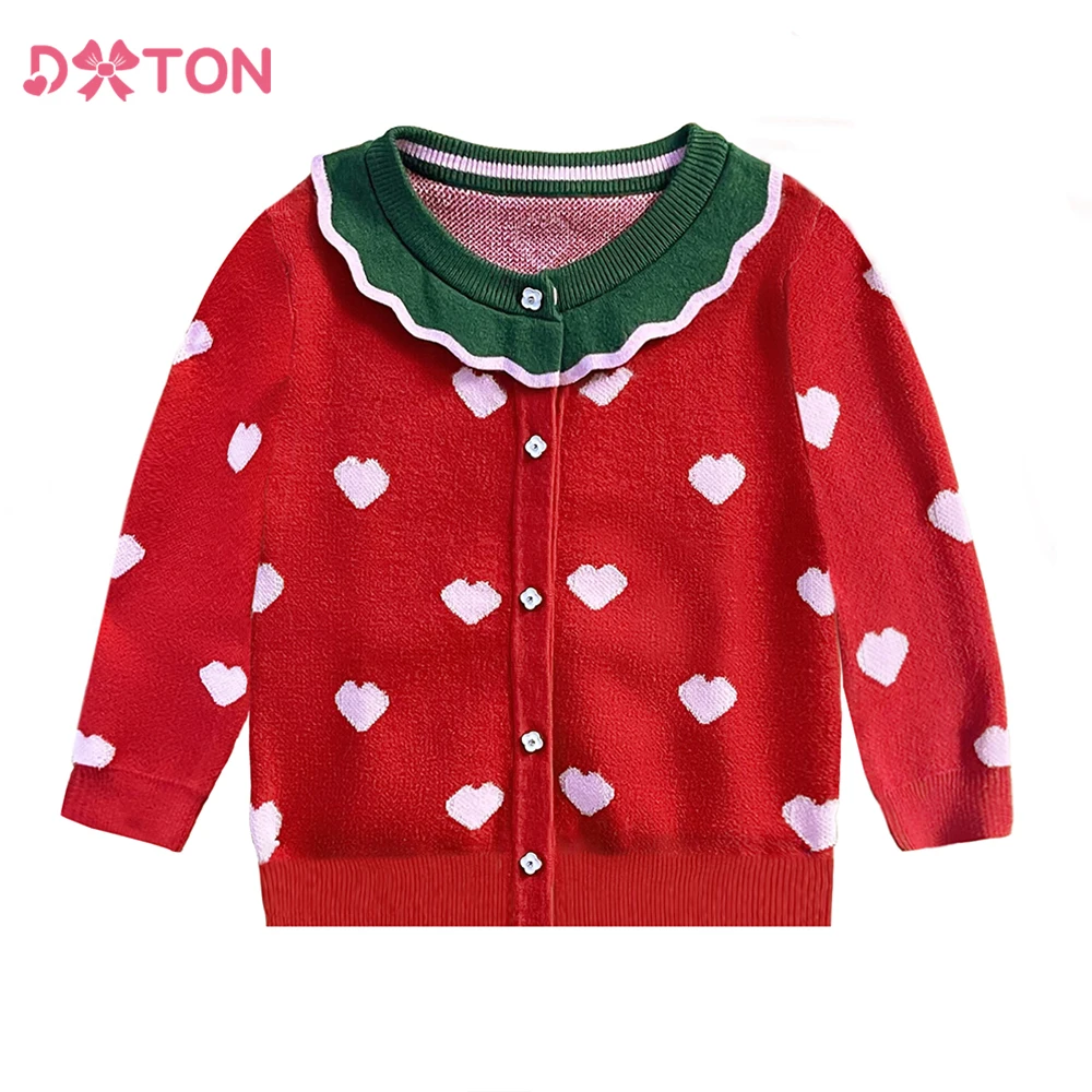 DXTON Kinder Winter Stricken Tops Herz Grün Rot Baby Mädchen Pullover Strickjacke Kinder Gestrickte Warme Mantel Pullover Elastische Jacke