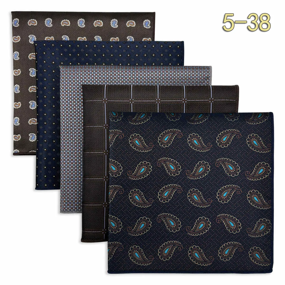 5 Pack Set Men's Pocket Square Handkerchief, Assorted Designs