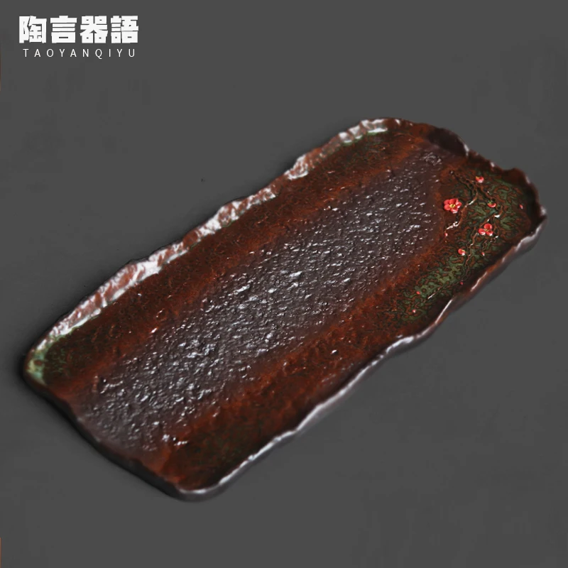 

Kiln change fire mark embossed petal dry brew tea tray vintage rough pottery kung fu tea ceremony single layer tray