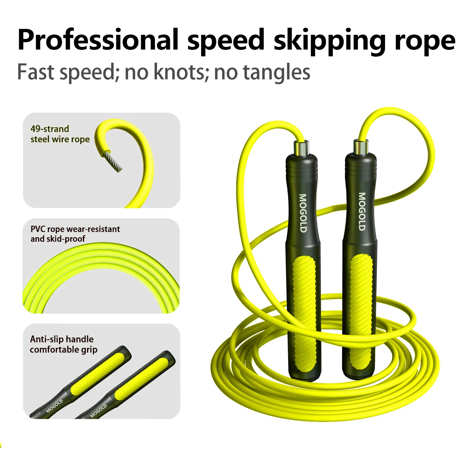 

MOGOLD Professional Speed Skipping Rope – Inner Steel Core, No Tangles, Sturdy Durable, Non-Slip Grip | Fitness Fat Loss