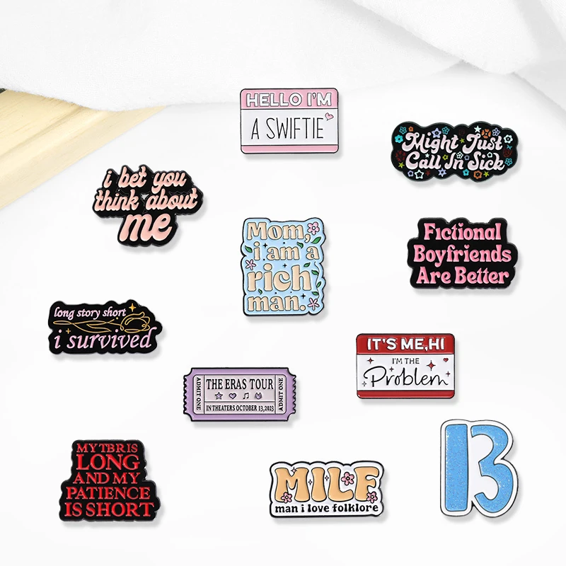 Creative Trendy Cartoon Short Sentences Oil Drop-Shaped Lapel Brooch/Badge Pin for Denim Bags,Fashionable Jewelry Accessory