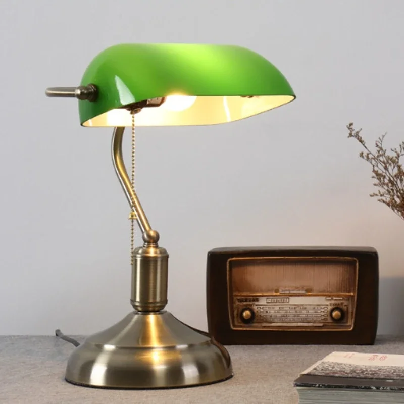 

Mid century Green table lamp Classical E27 with switch bankers lamp for bedroom office study home eye care reading lights