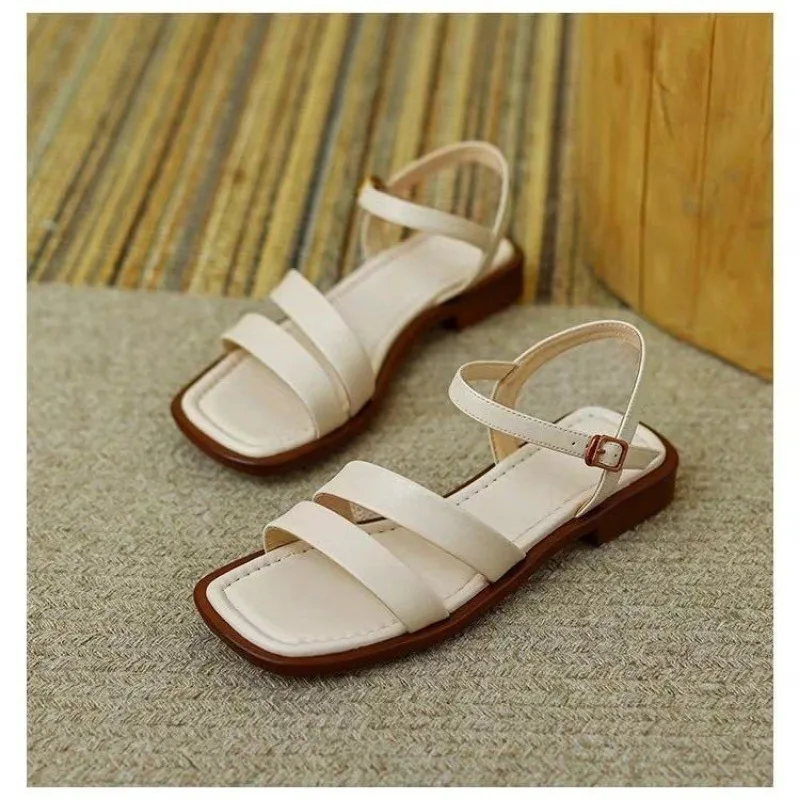 Women Flat Sandals Genuine Leather Strap Rome Style High Quality Summer Ladies low heel Shoes large size 35-43