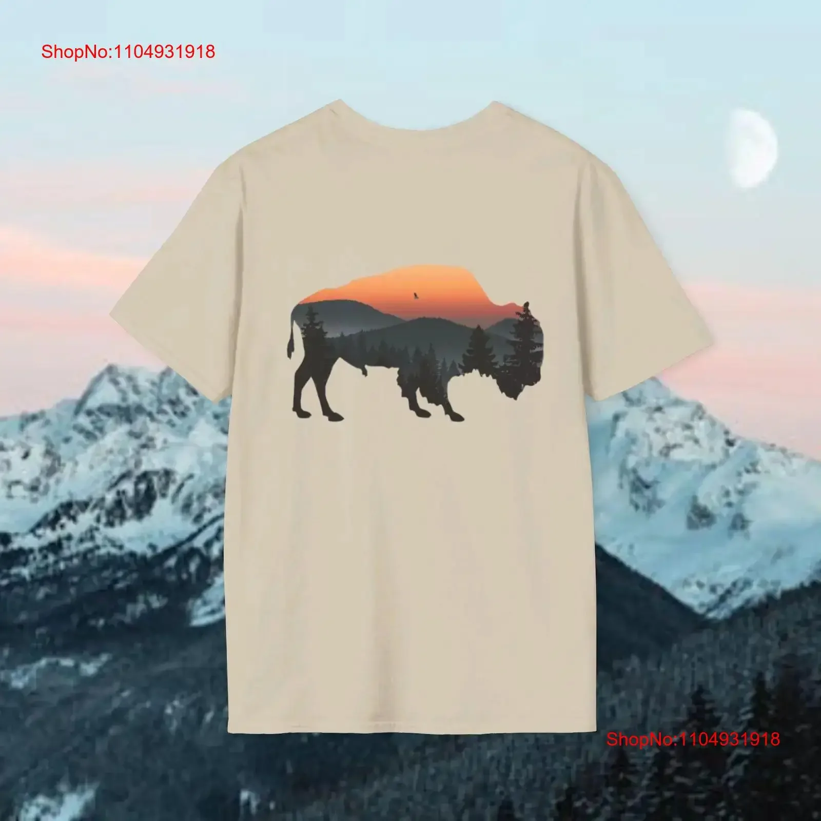 

The Legendary Buffalo American T Shirt Rugged Outdoor Hunting Mountains Native Back country Sunset Camping Casual vintage