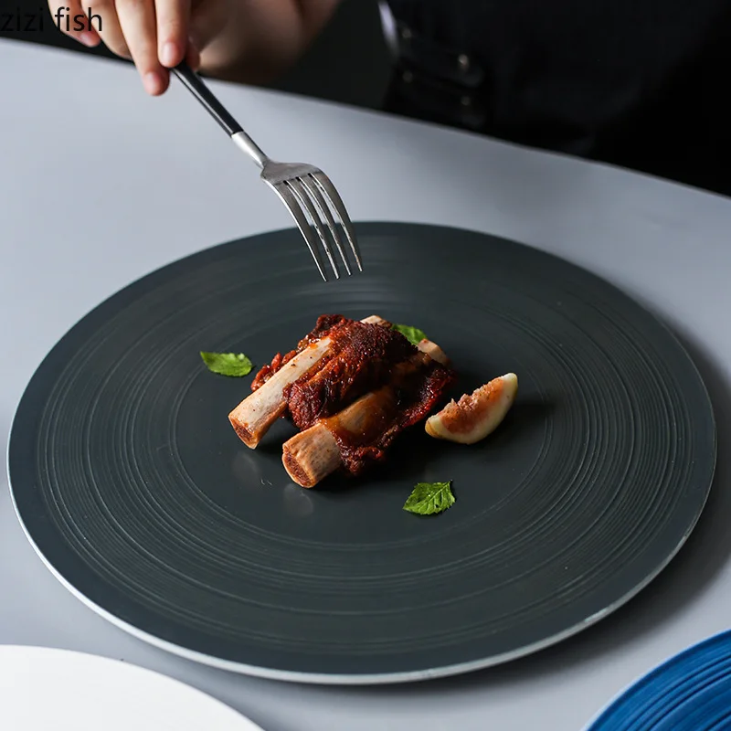Porcelain Brushed Pattern Plate Hotel Restaurant Steak Plate Pasta Dish Molecular Cuisine Display Plate Dessert Dish Tableware