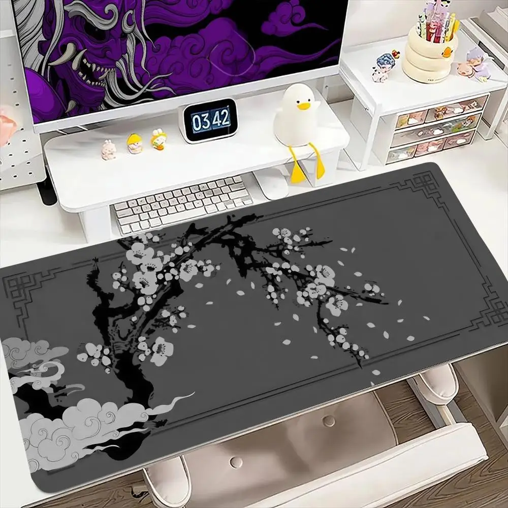 

Серый коврик для мыши с вишней, 900x400 мм, большой игровой коврик для мыши, клавиатура, геймерский резиновый коврик против морщин, противоскользящий нижний коврик для стола