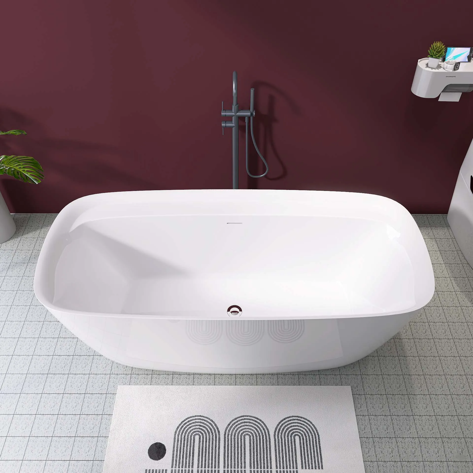 Ajustável Autoportante Acrílico Free Standing Tub, Classic Oval Shape Soaking Tub, Integrado Slotted Overflow, 67"