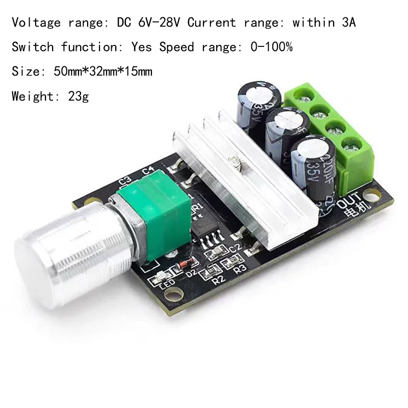 PWM DC Motor Speed Controller 6V12V24V28V 3A Speed Switch 1203BK