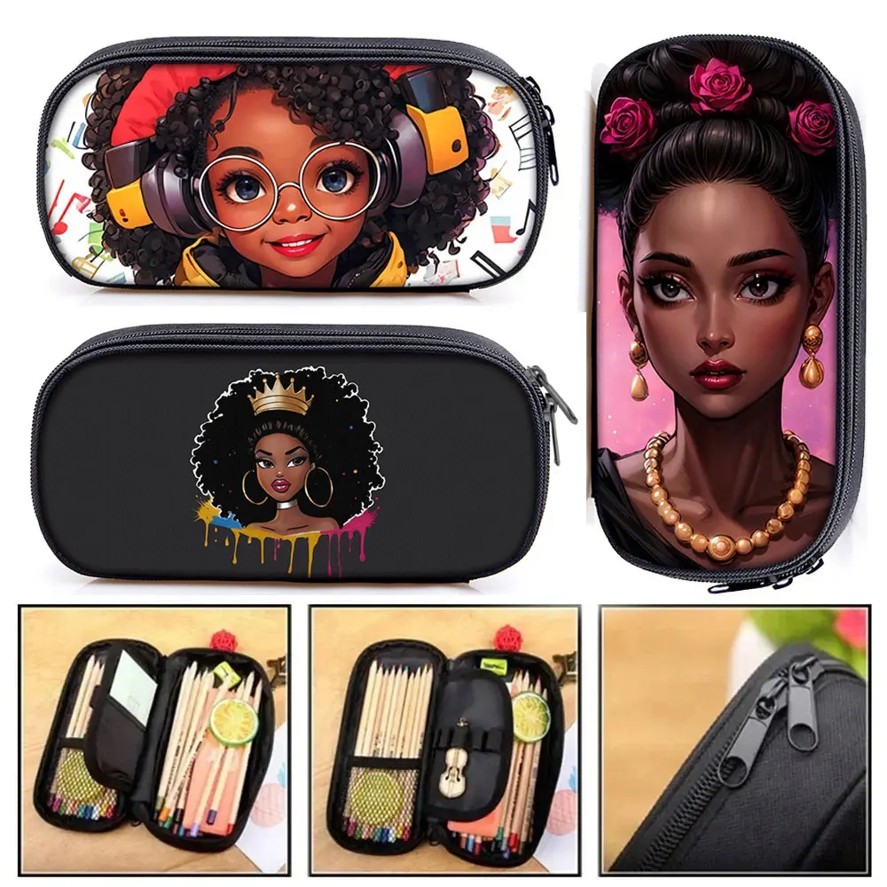 

Fashion Afro Girl Pattern Pencil Case Latino Africa Women Cosmetic Bags Melanin Teenager Pencil Box School Cases Supplies Gift