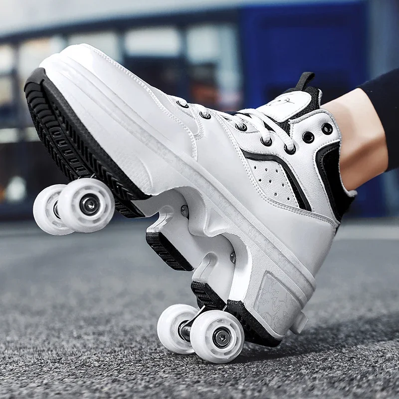 Deform Shoes Roller Skate Sneakers Youth Parkour Shoes Four Wheels Rounds Of Running Shoes Casual Deform Roller Shoes Child