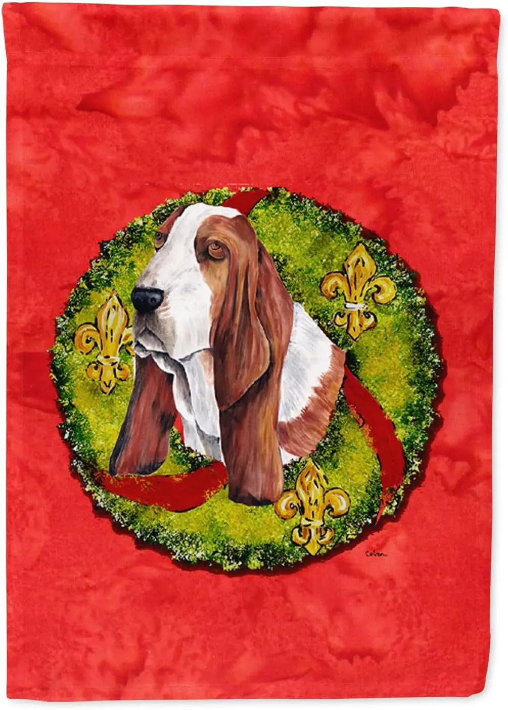 Carolines Treasures SC9100GF Basset Hound Christmas Wreath Garden Flag Mailbox Flag Decorative Yard Flag Outside Patio Artwork Y