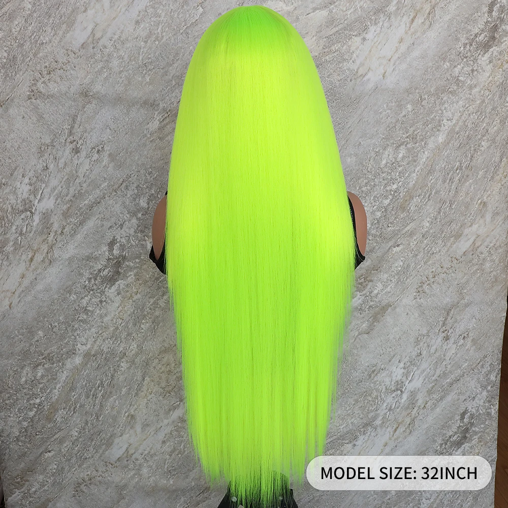 Apolaurel Synthetic Fluorescent Green T Lace Front Wigs Long Straight Hair Bright Yellow Neon Green Wig Synthetic Lace Front Wig