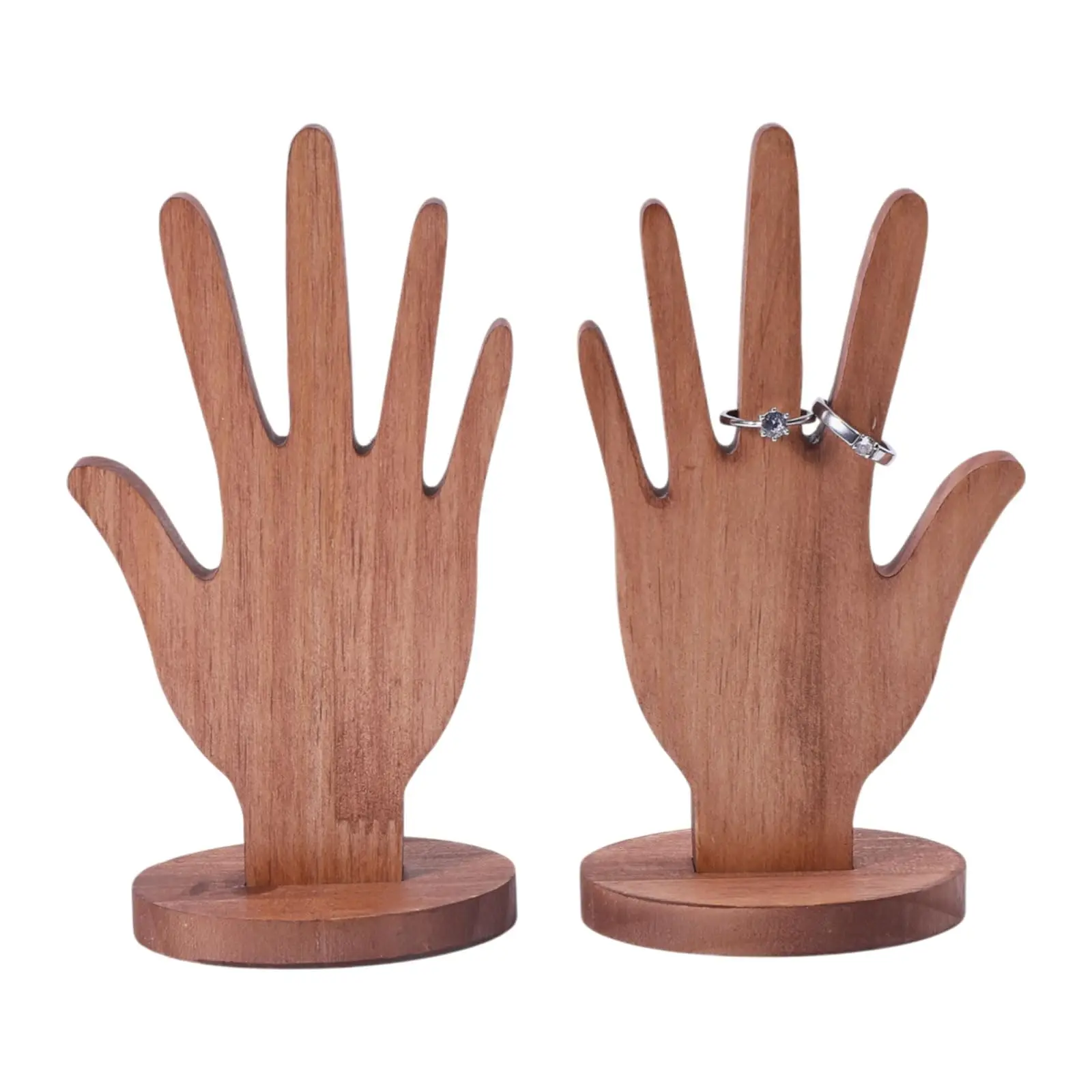 Conjunto de exibição de joias em forma de mão de madeira – design de 2 vias para pendurar na parede ou exibição de mão de dedo de manequim autônomo, cor marrom