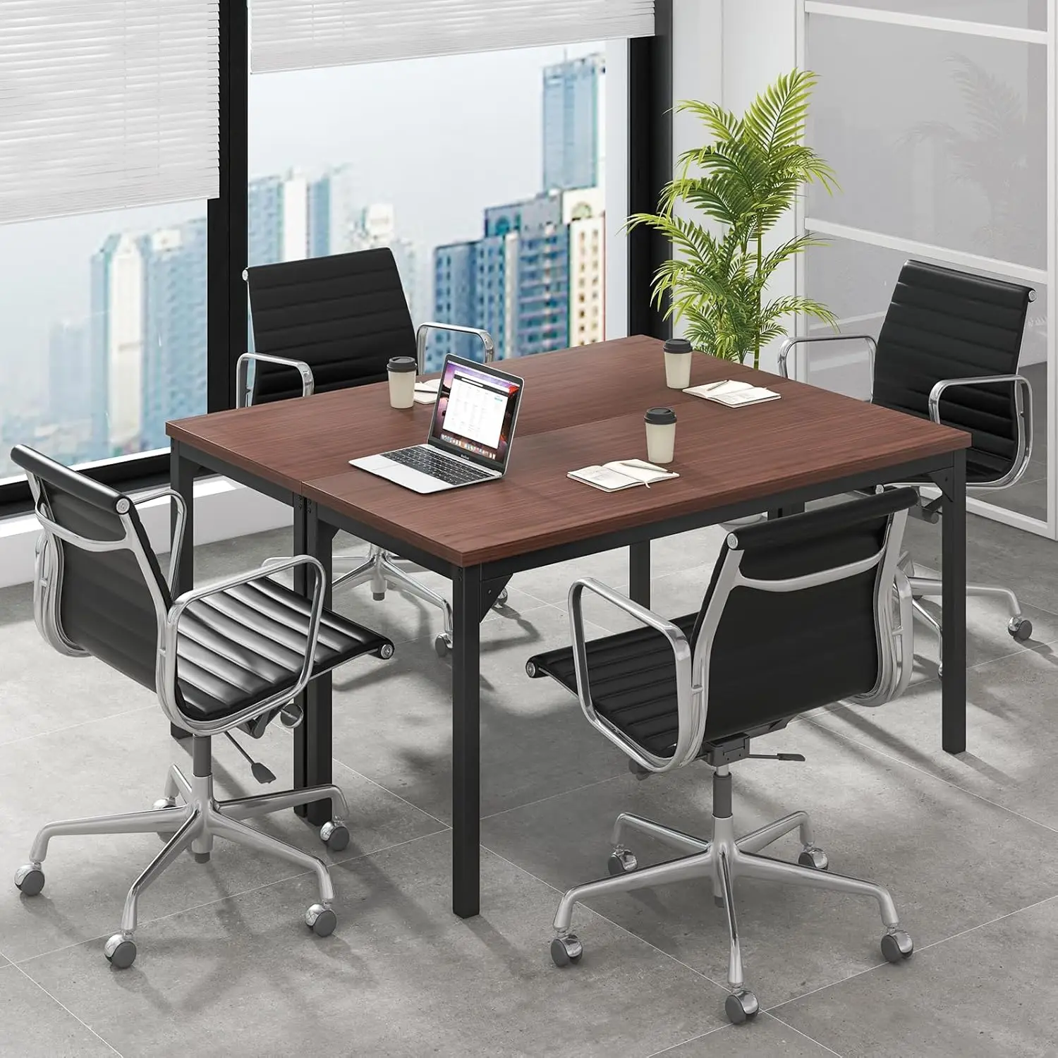 Table Set of 2, 55” x 24” Large Meeting Room Table W/Heavy Duty Steel Frame, Modern Computer Desk for Home, Office, Conference R