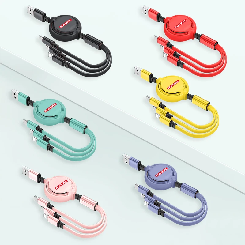 Car Interior 3 In 1 Micro USB Type C Fast Charging Cable For Great Wall Haval H6 Dargo M6 H9 H6S F7 F7X Jolion X DOG XY H2 H3 H5