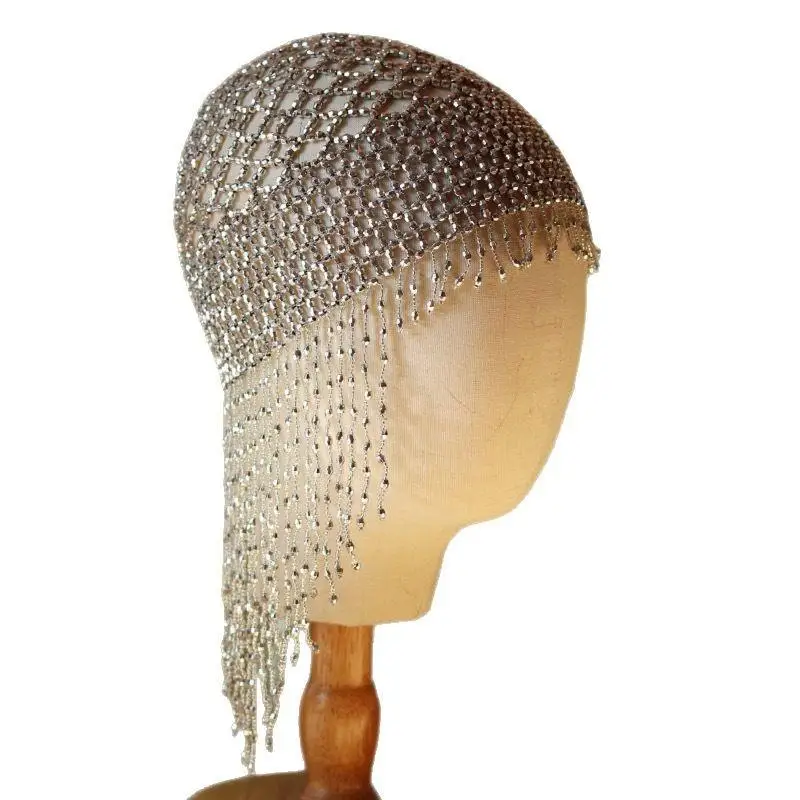 Böhmischer Perlen-Bauchtanz-Kopfschmuck, handgefertigter langer Quasten-Brautkopfschmuck für Hochzeitsfotoshootings – Detail 5