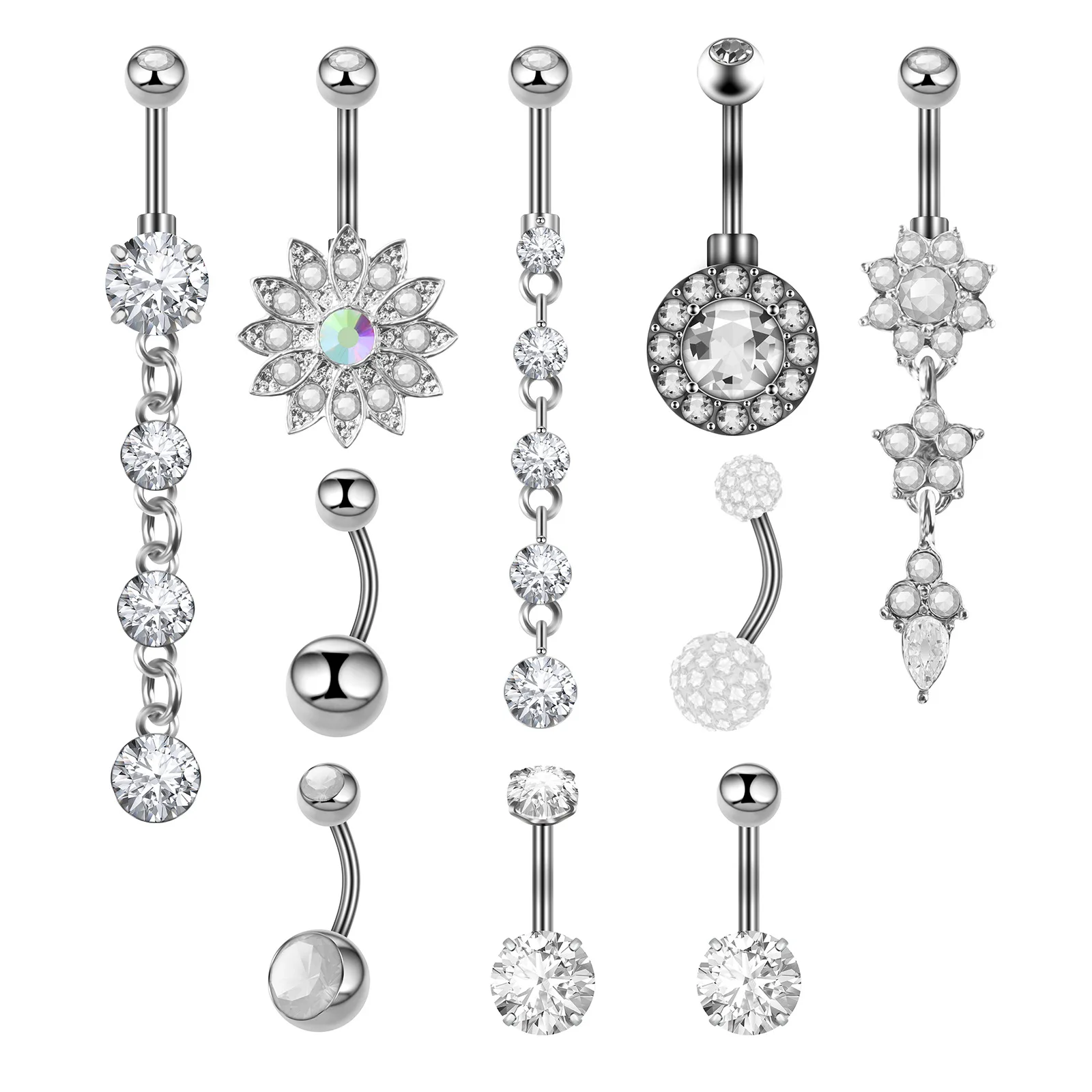 Fashion jewelry belly button ring  piercing jewelry  Exquisite petals  stainless steel with  Zircon  navel rings seamoonpiercing