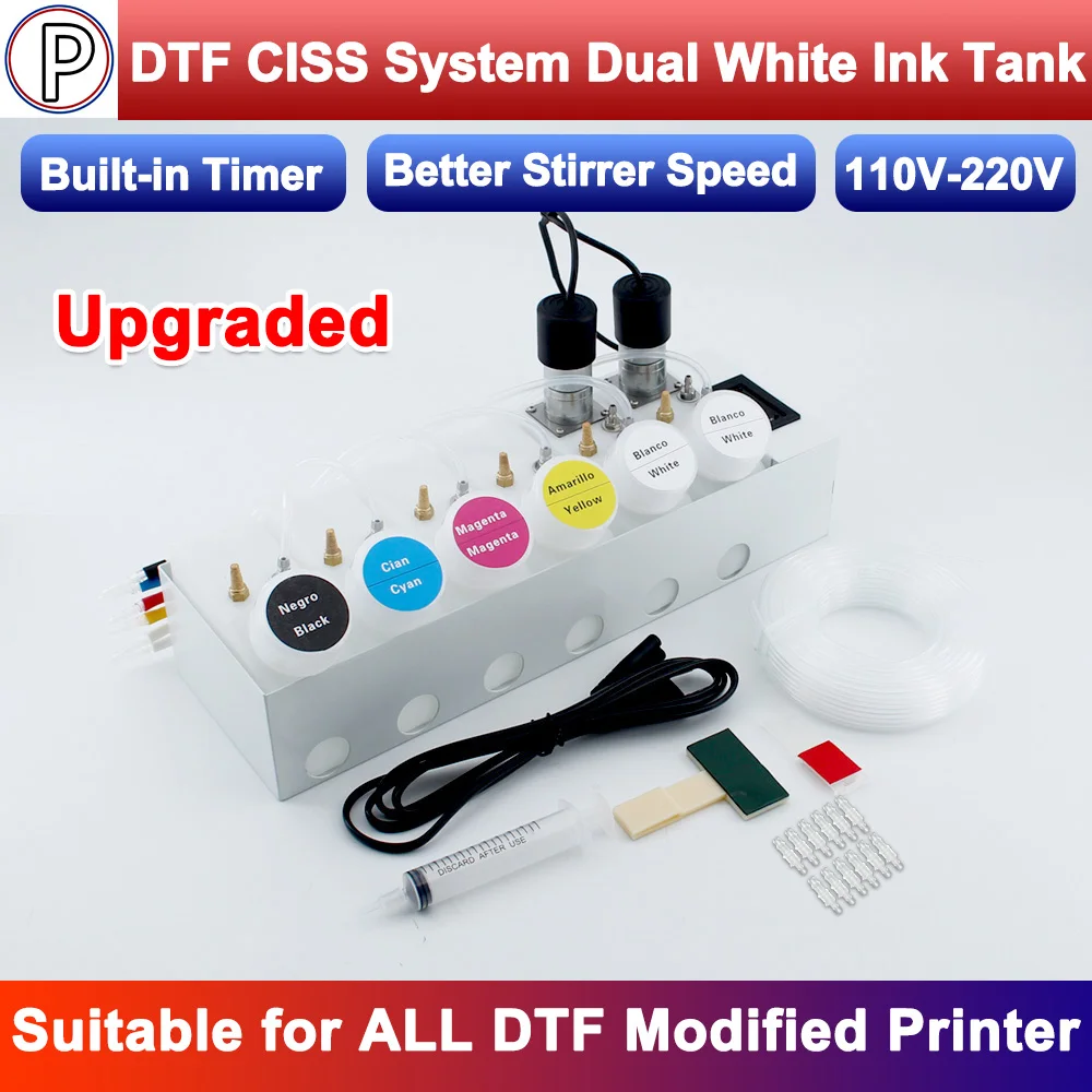 

ET-8550 Universal 250ML DTF CISS Dual White Ink Tank Stirrer Timer For Epson L18050 L8050 XP15000 L1800 L805 L8180 18100