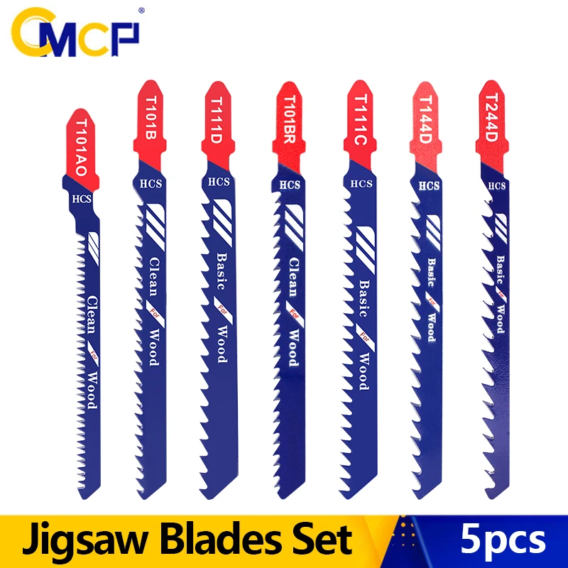 CMCP 5-teiliges HCS-Stichsägeblatt-Set, T-Schaft, scharfes, schnell geschnittenes Stichsägeblatt für Holz, Kunststoff, Metall, T101AO, T101B, 111D, T111C, T101BR, T144D