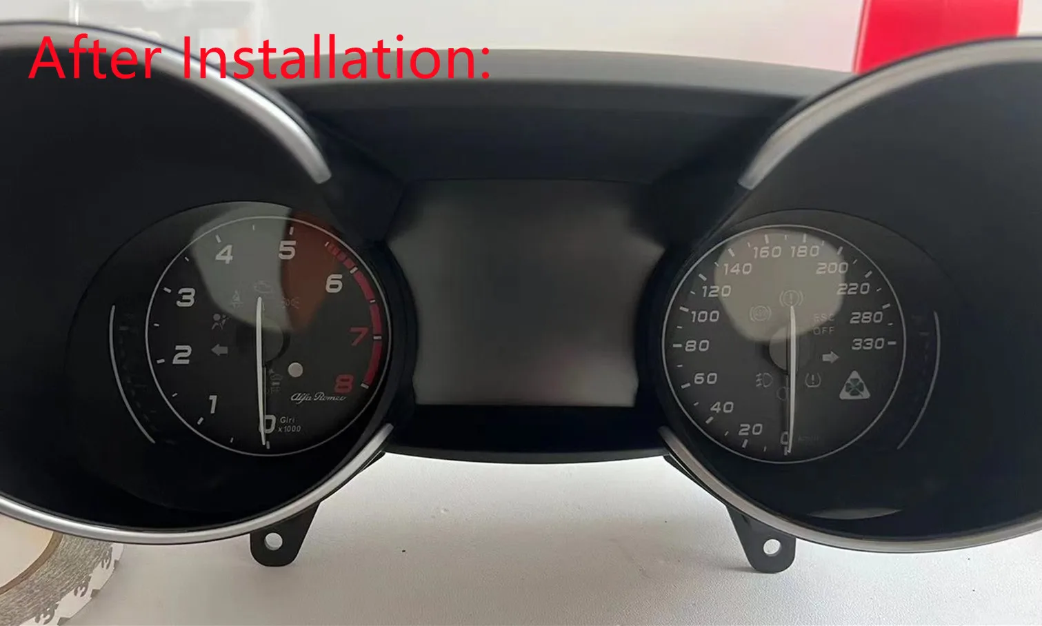 Dla Alfa Romeo Giulia Stelvio Speedo Gauge zestaw wskaźników twarzy nakładki tarcze płyta czołowa 330 KM/H 8000RPM