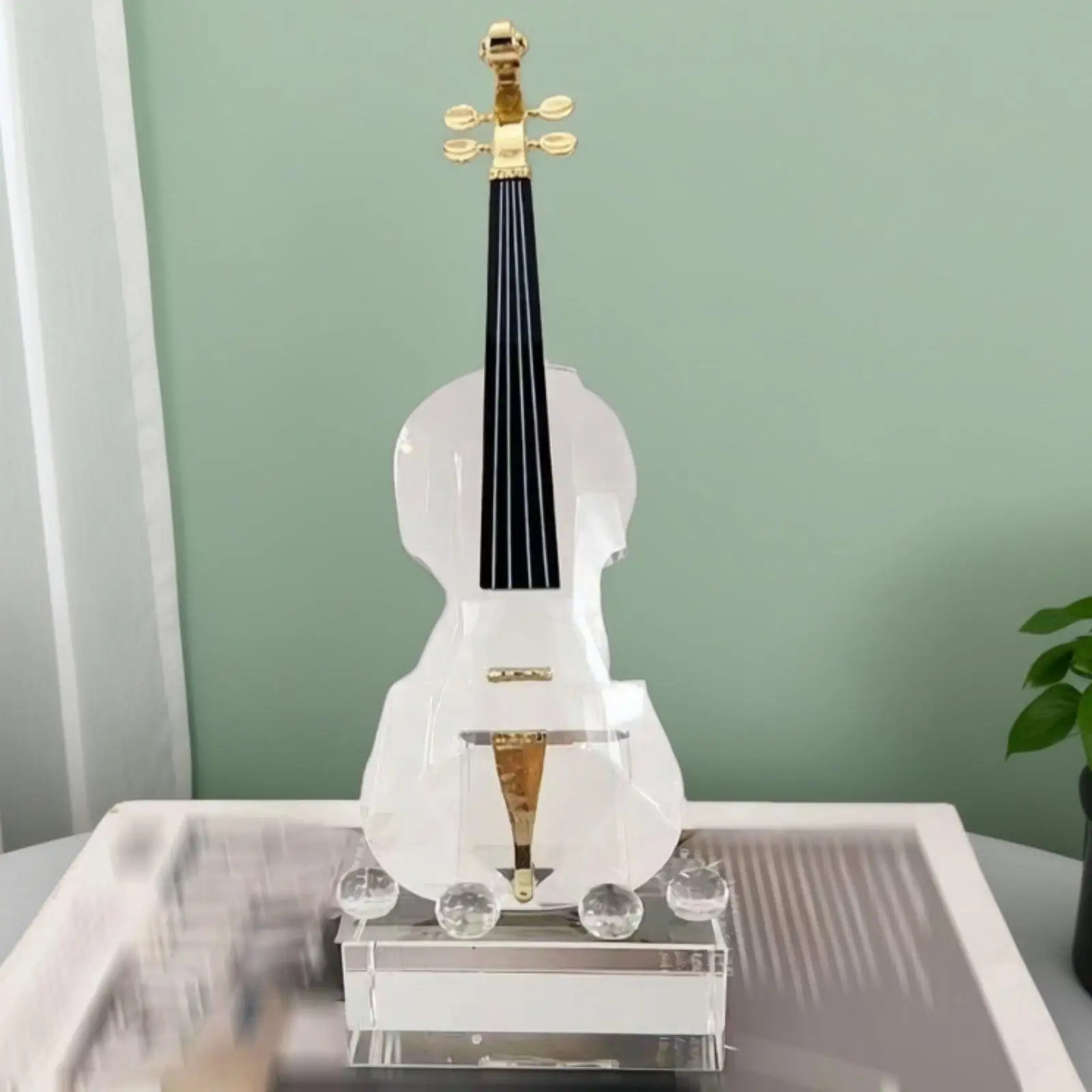 Violin Figurine Contemporary Clear Glass Metal Home Decorative Artwork Centerpiece for Dining Room