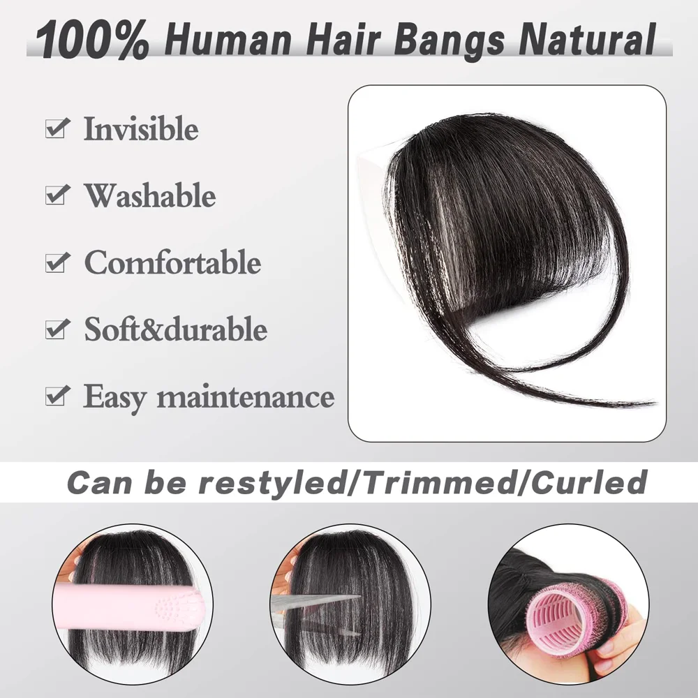 Synthetic Easy-Clip Wispy Bangs Extensions With Side Temples - Natural Black, Seamless Integration for Everyday