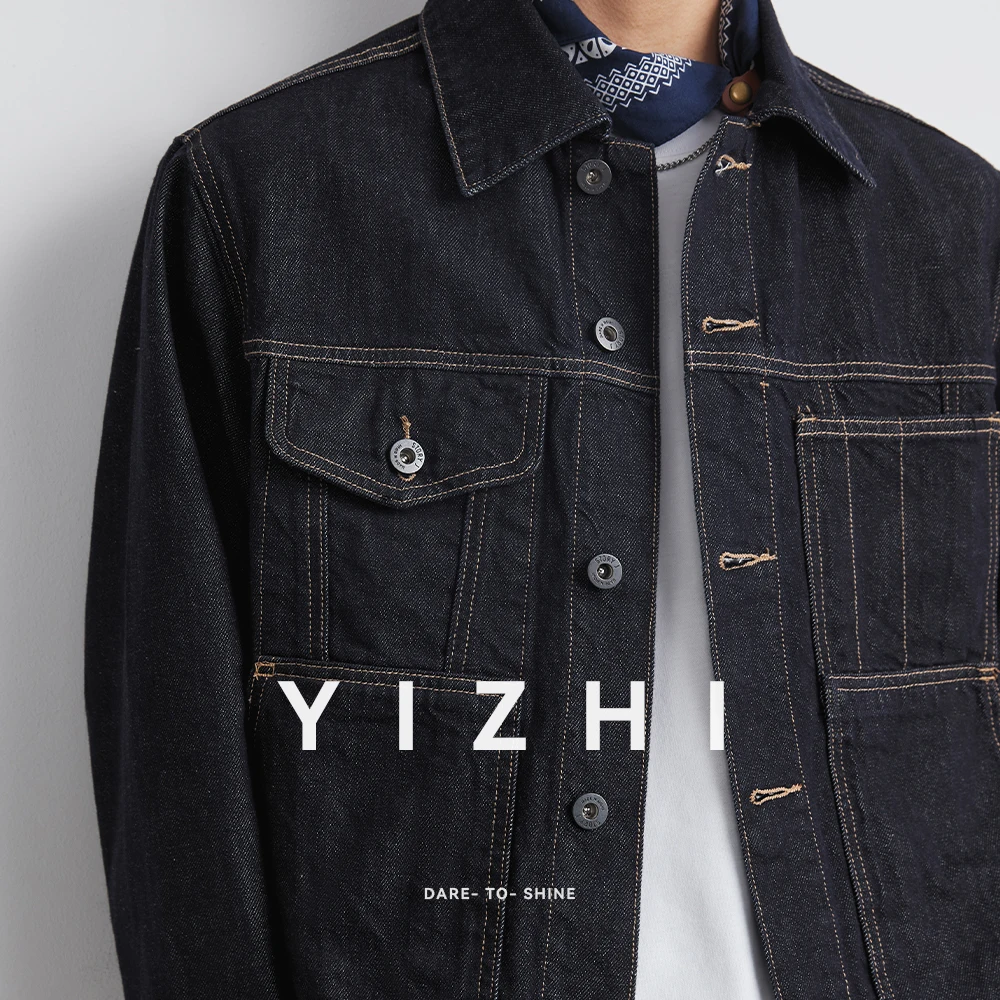 Men's Contrast Color Double Needle Highlighted Denim Jacket 2025 Spring Autumn Classic Retro Lapel Men's Workwear Jacket Top