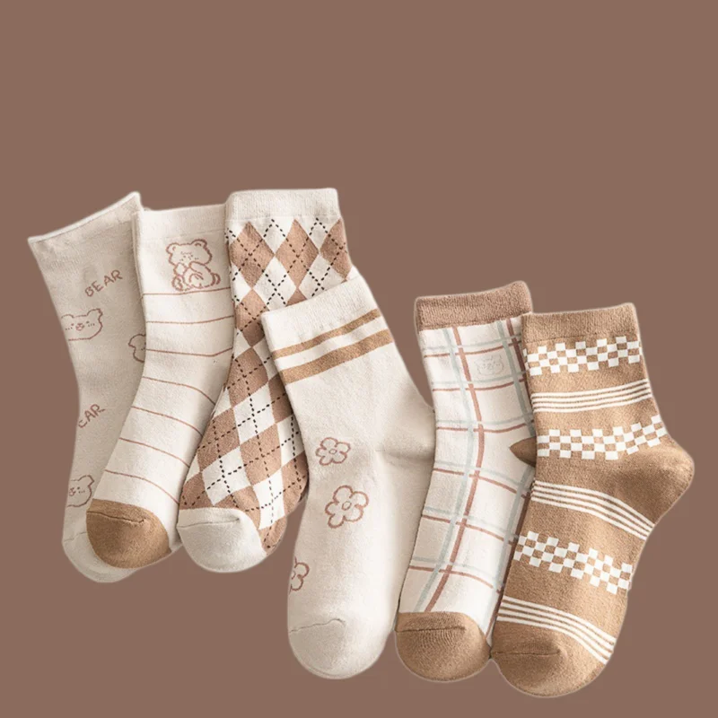 

2/5 Pairs Summer Women's Mid-tube Socks Spring And Autumn Cotton Socks Cute Autumn Long Tube Retro Color Outer Wear Long Socks