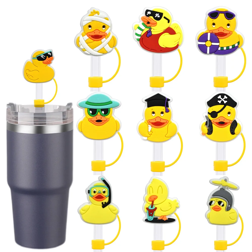 1-10pcs cute little yellow duck Straw Cover Cap 10MM Drink Straw Plug Reusable Fit Cup Accessories Straw Cap Charms Pendant Gift