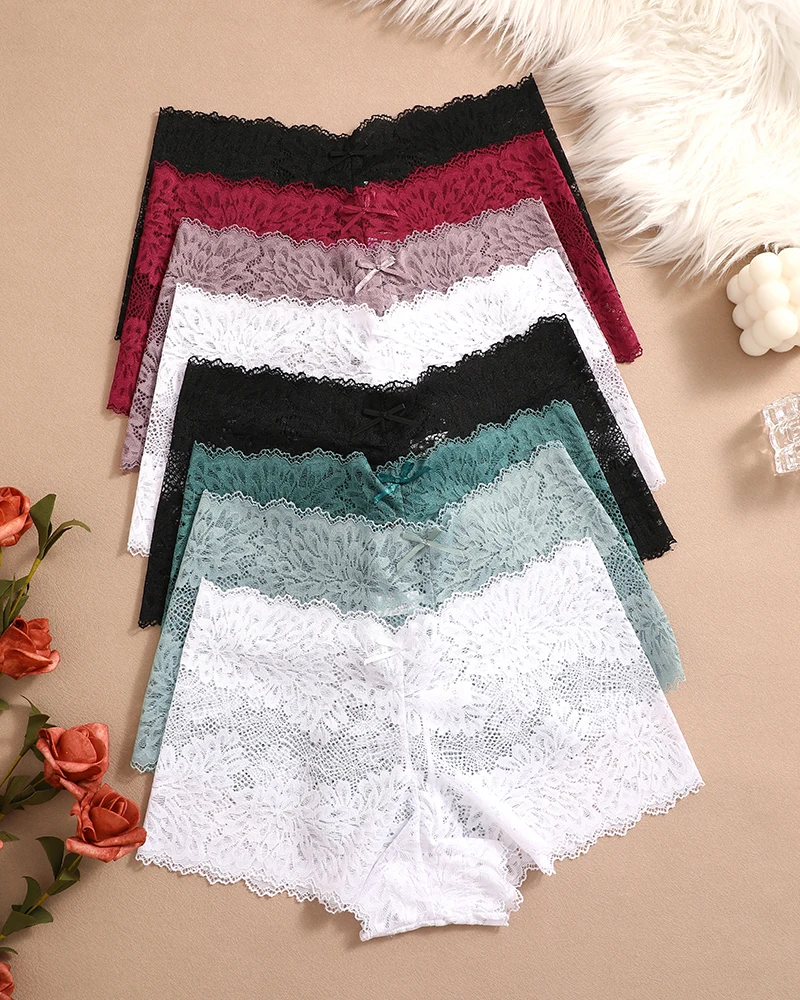 8 ks/sada dámských sexy krajkových kalhotek pro ženy s květinovými okraji, svádění, bezešvé kalhotky, vynikající spodní prádlo, pohodlné kalhotky - náhled 5
