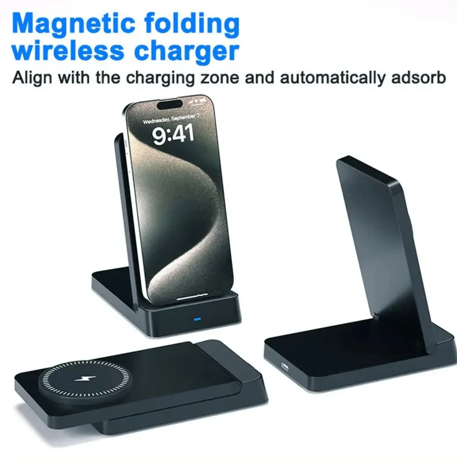 Foldable Magnetic Wireless Charging Stand Auto Adsorption Anti-slip for Desktop Office Home Travel for iPhone17 16 15 14 Charger